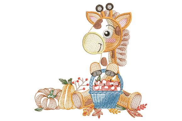 Cute Giraffe Face Embroidery Design