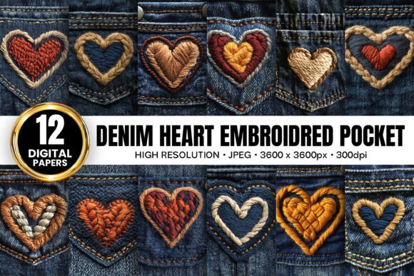 Denim Heart Pocket Embroidery Background