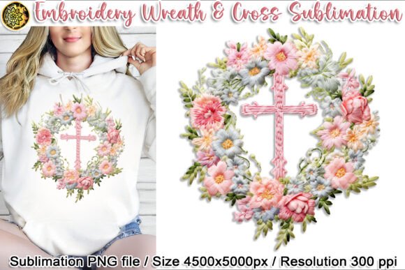 Embroidery Easter Wreath Cross Design