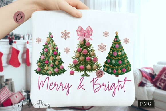 Faux Embroidery Merry Bright PNG