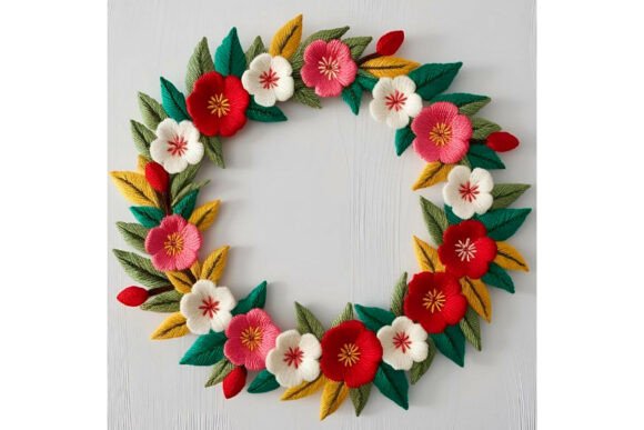 Floral Background with Embroidery Wreath