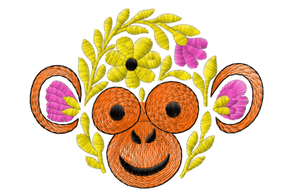 Floral Monkey Face Embroidery Design
