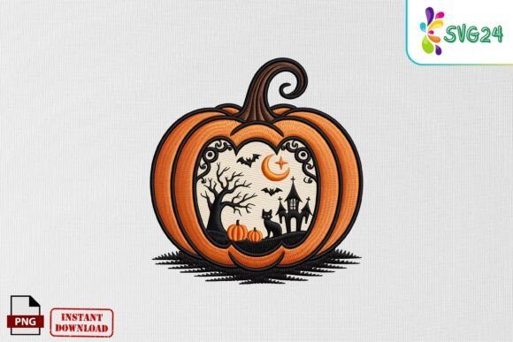 Halloween Pumpkin Scene Embroidery PNG
