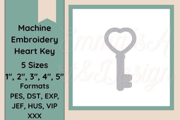 Heart Key Machine Embroidery Design