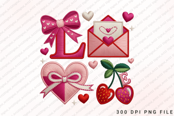 Love Embroidery Hearts Bow PNG Design