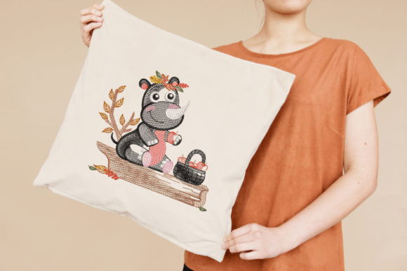 The Cute Rhino Face Embroidery Design