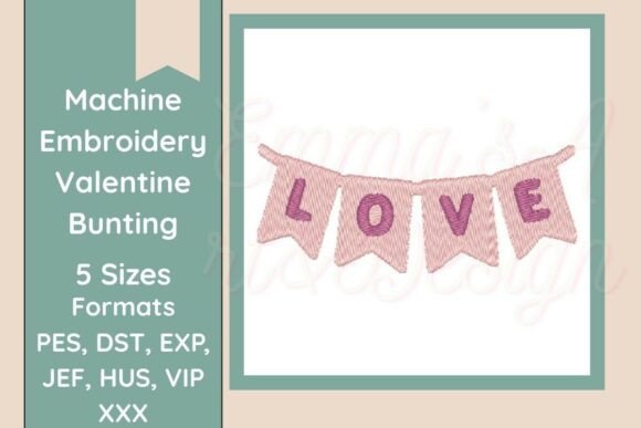 Valentine Bunting Machine Embroidery
